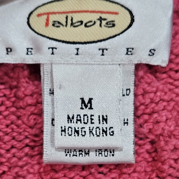 Talbots Vibrant Pink Cotton V-Neck Cable Knit Cardigan Sweater Size M - Picture 3 of 4